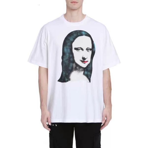 

off style white new mona lisa print short sleeve t-shirt, White;black