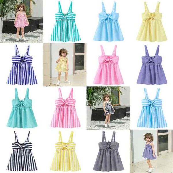 

kids girl's summer striped skirt baby girls slip dress lovely sleeveless big bowknot princess dresses for children party clothes g55l3n, Red;yellow