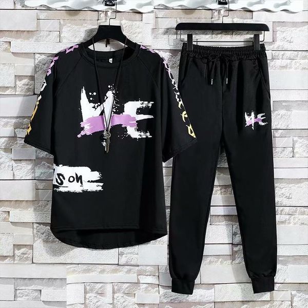 

suit hip hop clothes men tracksuits streetwear spring and summer t shirt pants two piece casual, Gray