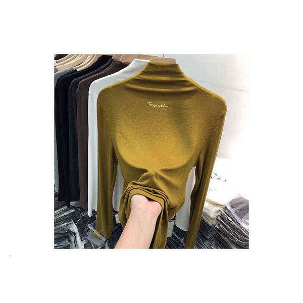 

women's sweaters exquisite embroidery letter thread cotton semi high neck long sleeve t-shirt women's autumn and winter korean ver, White;black