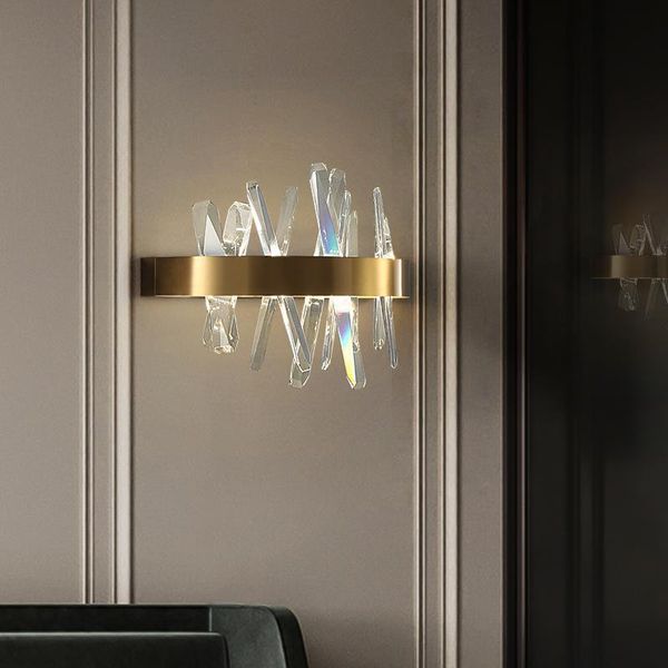 

light luxury crystal wall lamp post modern minimalist living room background bedroom bedside