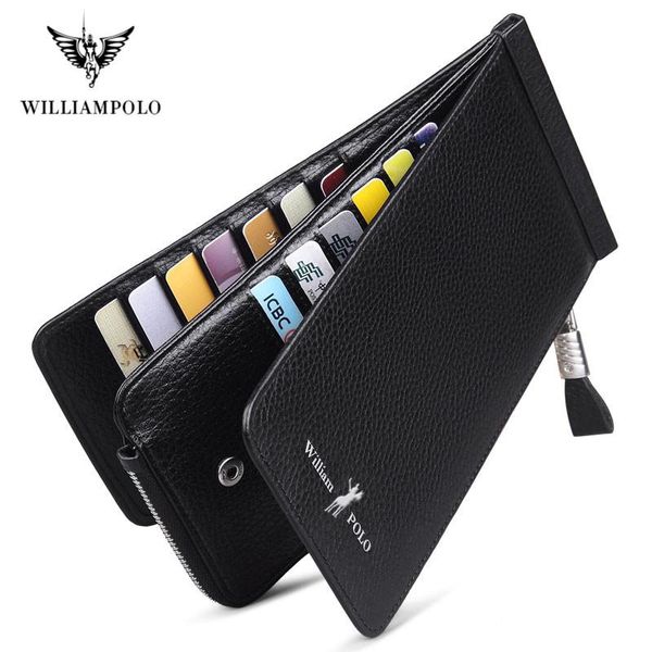 

wallets williampolo full-grain leather men cowskin large capacity card holder wallet coin purse genuine long, Red;black