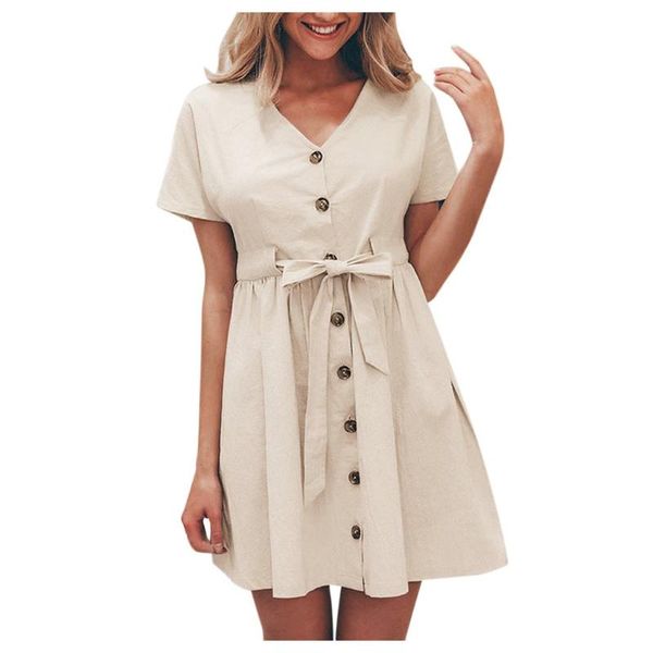 

men's jackets vintage elagant women mini dress casual solid short sleeve summer 2021 v-neck lace up dresses vestidos#j30, Black;brown