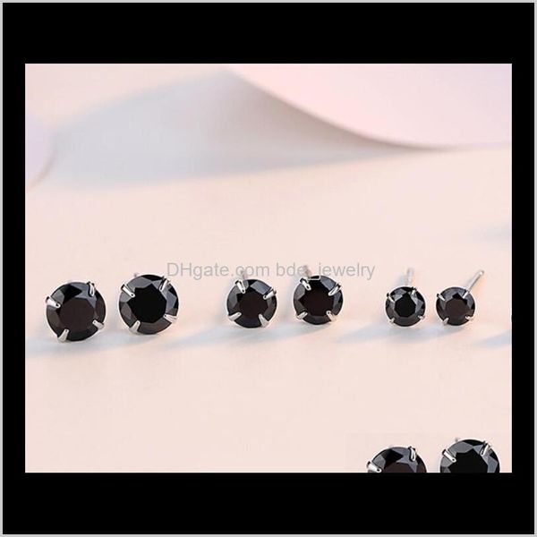 Brincos joias de jóias de moda 925 SERLING SIER BLACK SAPPHIRE CZ Diamond Gemtones Solitaire Mulheres Meninas Meninas de Casamento Estudar Earring D