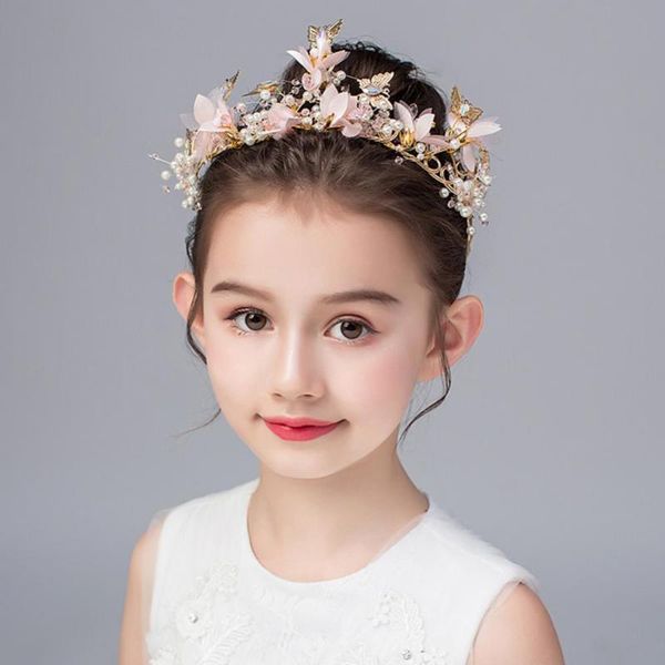 

hair accessories s kids faux pearl flower butterfly crown tiara headband princess party headwear, Slivery;white