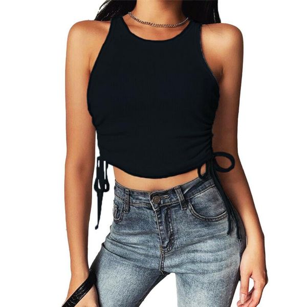 

women's tanks & camis 2021 summer crewed neck side pleated plain vest female casual loose women slim fit tank fashion style clothes fo, White