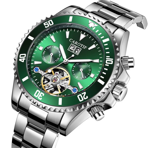 

tiktok carlo jeff automaton meter, male table hollowed multi function wrist green ghost watch waterproof night light, Slivery;brown