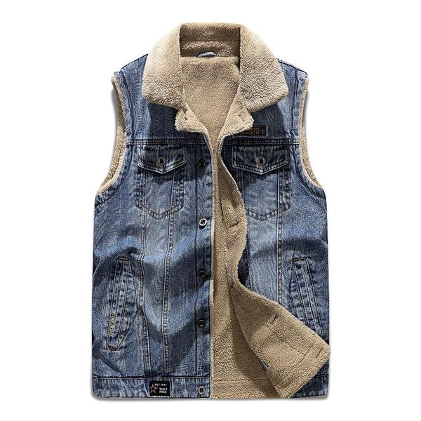 

men's vests brand denim jacket with fur fashion sleeveless jeans men cowboy style fleece vest plus size 4xl, Black;white