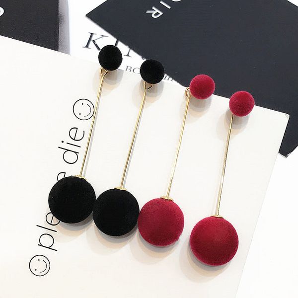 Moda Vermelho Black Ball Ball Personalidade Dangle Brincos Para Mulheres Jóias Presente Redondo Long Tassel Simple Droping Declaração