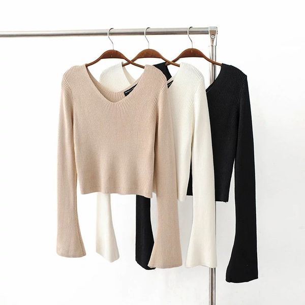 

women's sweaters 072519 white short knitted sweater women autumn winter flare sleeve pullover fashion off shoulder jumper pul, White;black