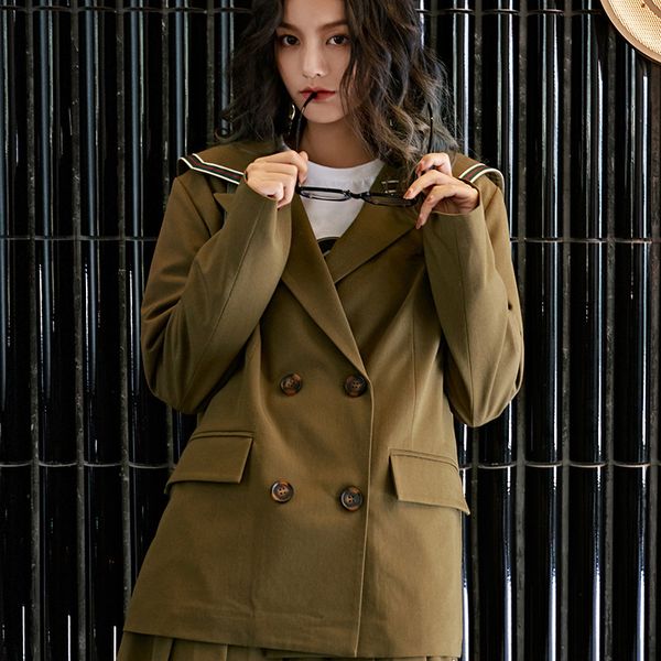

exquisite high-end suit s3105 autumn commuter blazer women's double breasted loose professional, White;black