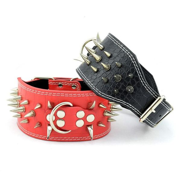 

dog collars & leashes wide leather pet collar cool spiked studded for medium large pitbull rottweiler