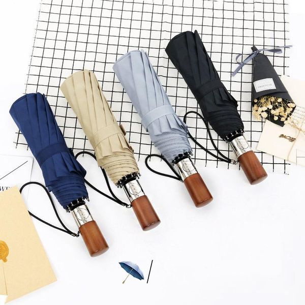 

umbrellas business full automatic oversize reinforced umbrella three folding male female parasol rain women windproof