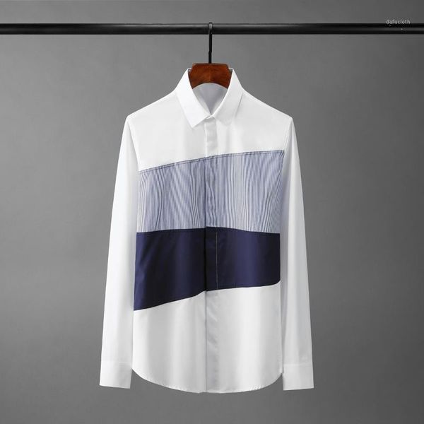 

cotton male shirts luxury contrast color splicing long sleeve mens dress slim fit party plus size 4xl men's casual, White;black