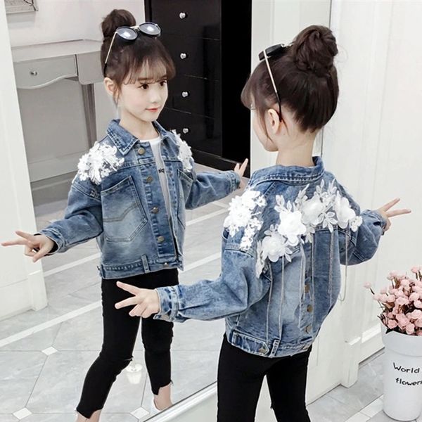 

spring autumn girls denim jacket coat fashion tassel childrens outwear girls kids solid jeans coat casual clothing, Blue;gray