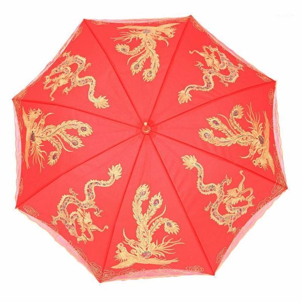 

umbrellas wedding umbrella long handle bride red retro sunscreen lace festive big1