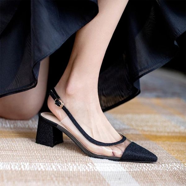 

womens pointy toe sequins clear transparent high heel sandals slingbacks shoes match colors black sliver 2021