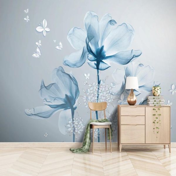 

wallpapers seamless wallpaper simple blue flower background wall painting