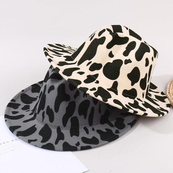 

stingy brim hats autumn leopard print jazz hat women fashion british retro leisure outdoor sun shading flat brimmed woolen formal cap, Blue;gray
