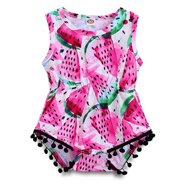 

summer baby girls clothes fashion children rompers watermelon is covered in fluffy ball-trimmed sleeveless hakis children's jumpsuits k, Blue