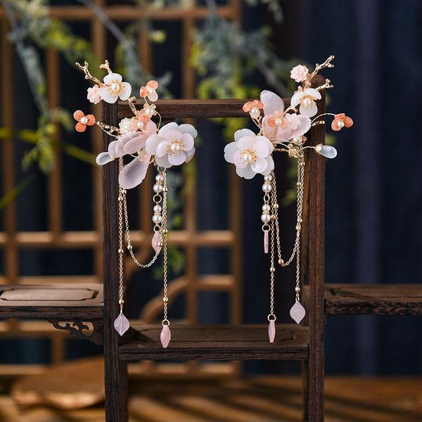 

hanfu hairpin headdress fringed side clip antique suit children and girl costume pair hair accessories, Slivery;white