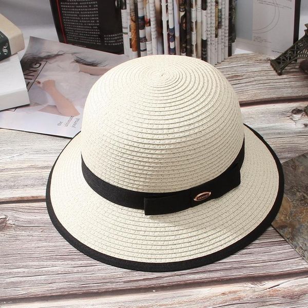 

simple summer parent-child beach hat ladies casual panama brand flat brim straw girl sun cap wide hats, Blue;gray