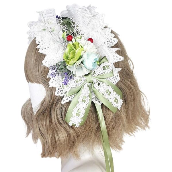 

other event & party supplies lolita pastoral headband artificial flower ruffled lace hairband sweet bowknot long ribbon anime cosplay hair a