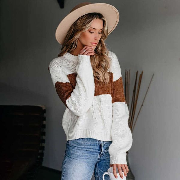 

fitshinling patchwork sweater women clothing autumn winter boho jumper knitwear long sleeve holiday pullover female 210928, White