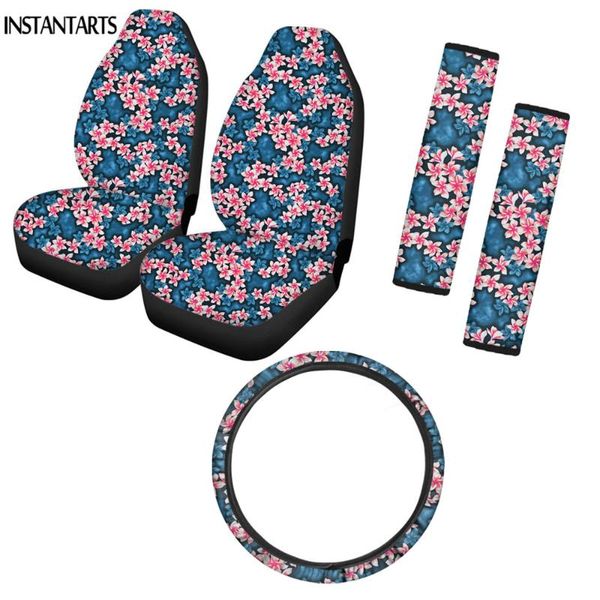 

car seat covers instantarts tropical leaves prints 5pcs accessories interior seats protector fashion steering wheel cover seatbelt