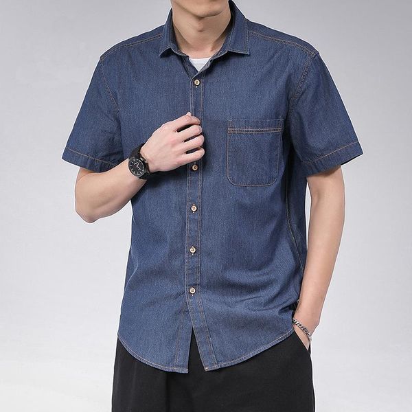 

men's casual shirts harajuku summer short sleeve denim collar shirt men slim fit breath comfrotable fashion korean style business mens, White;black