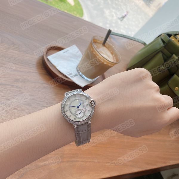 

designer women's diamond watch leather strap double hour hand 36mm, Slivery;golden