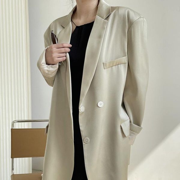 

women's suits & blazers spring and autumn casual solid color double-breasted pocket decoration loose jacket, White;black