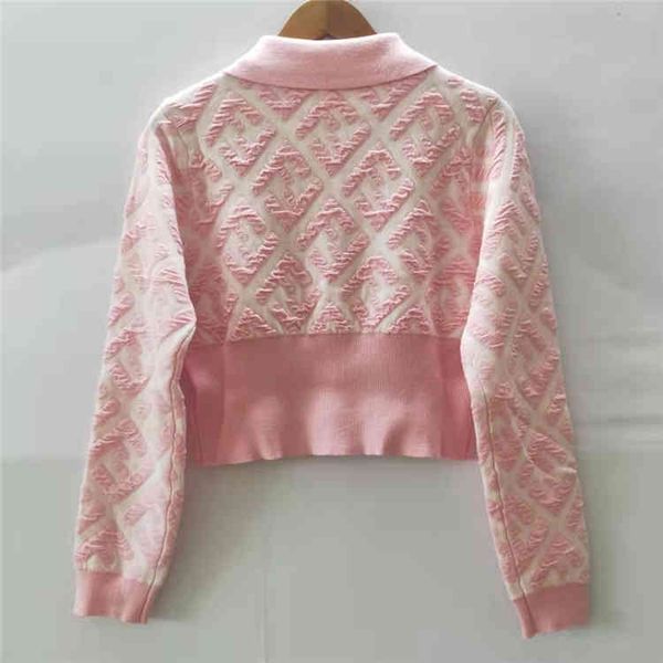 

design clothing autumn winter new lapel short jacquard letter long sleeve cardigan women, Black