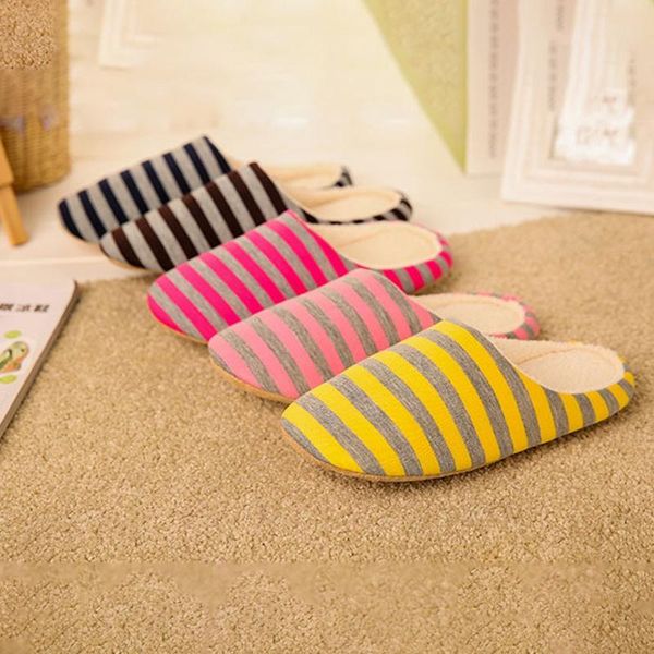 

women winter home slippers men house fluffy warm non-slip couples bedroom striped slip on floor slides, Black