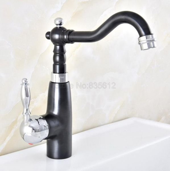 

black & chrome brass single hole handle swivel spout kitchen sink bathroom vessel basin faucet mixer tap tnf485 faucets