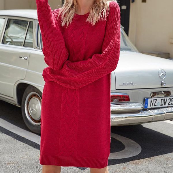 

women's sweaters ymwmhu loose oversized round neck sweater dress long sleeve autumn winter black warm women casual mini knitted dresses, White;black