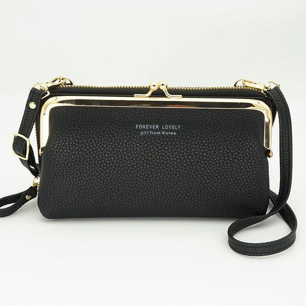 

card holders ladies fashion leather cell mobile phone hand bags wallet small lock buckle removable strap shoulder messenger cash purse, Brown;gray