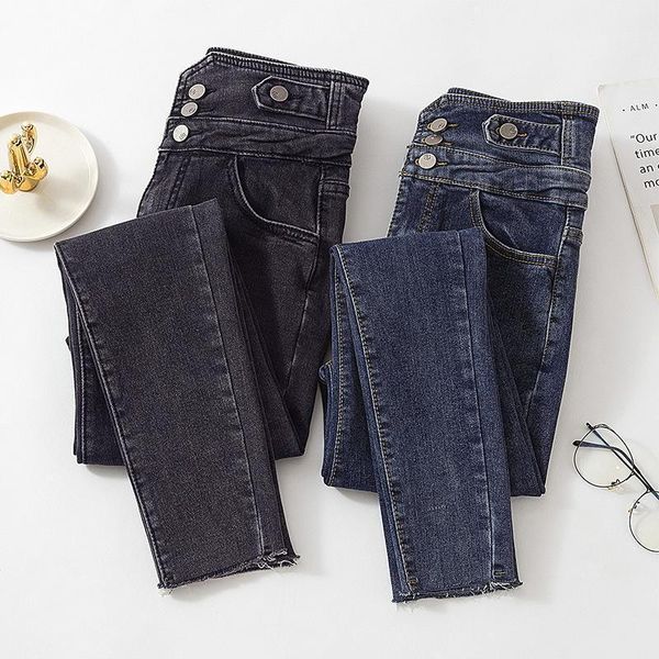

harem jeans all-match high-waist stretch feet pants mother autumn pencil trousers boyfriend women's, Blue