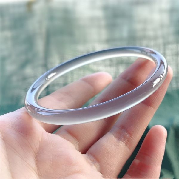 

natural smoke chalcedony hand carved thin round fashion boutique jewelry trend women's gray agate bracelet, Black