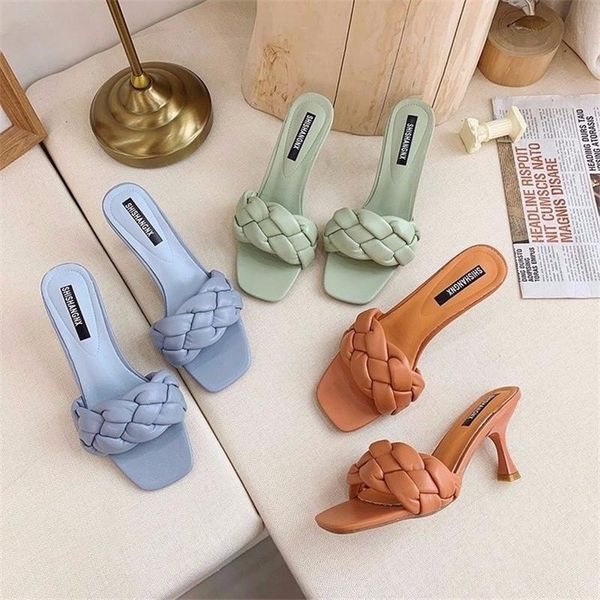 

women brand summer slides weave open toe heel casual slipper sandal female beach flip flops dress shoes, Black