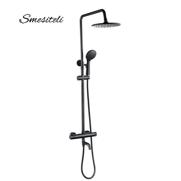 

matte black bathroom faucet shower 3 way thermostatic twin head set 8 inch round style rainfall handheld kit sets