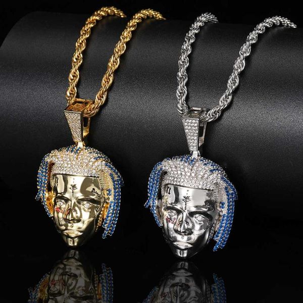 

pendant necklaces stock xxxtentacion hip hop jewelry 18k gold silver plated crystal iced out rapper necklace
