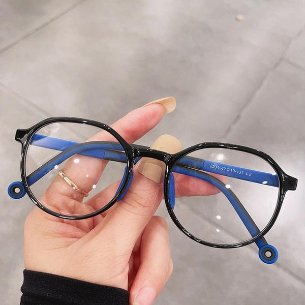 

fashion sunglasses frames tr90 anti-blue light eyeglasse for children vintage candy color round clear lens glasses frame girls eyewear boy&#, Black