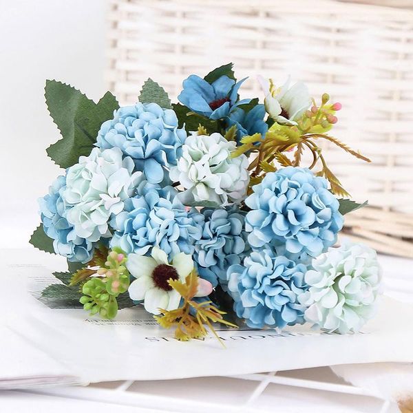 

decorative flowers & wreaths artificial flower silk cloth hydrangea fake rose 5 forks bouquet home wedding party decor colorful 15 faux arra