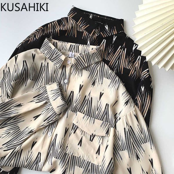 

kusahiki korean printing blouse women causal long sleeve spring turn-down collar blusas shirt camisas mujer 6g192 210602, White