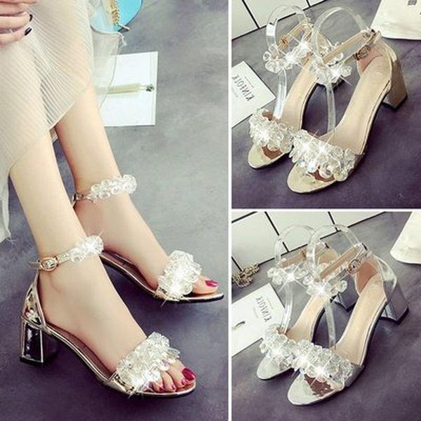 

sandals women open toe bling crystal string bead high heels shoes wedding party wedges platform flats rtg67, Black