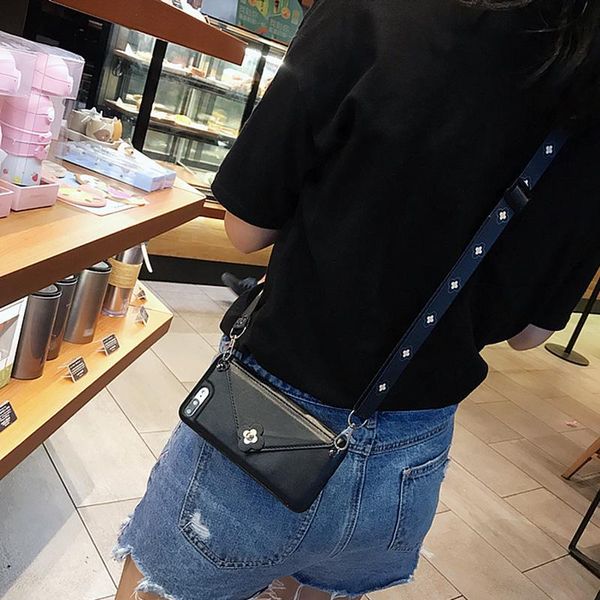 

card holders iphone7/8plus lanyard 6s female xr coin purse 11pro is suitable for apple xs max mobile phone shell crossbody, Brown;gray