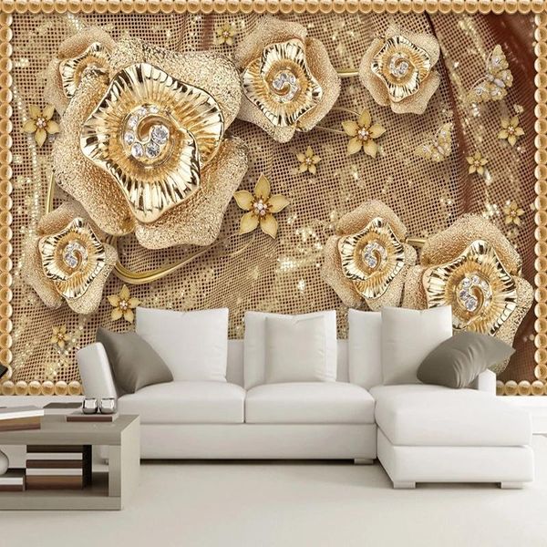 

wallpapers custom po self adhesive wallpaper 3d luxury jewelry flowers mural living room tv sofa background wall eco-friendly waterproof