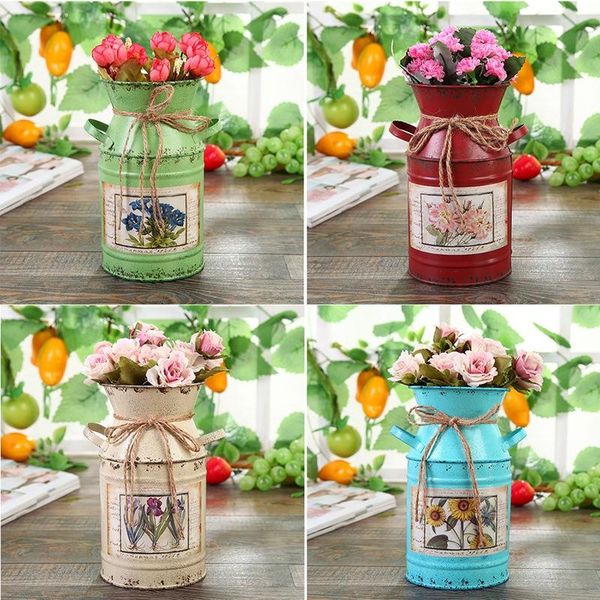 

shabby table gift arrangement craft home decoration vintage pots iron bucket wedding flower vase rural style vases
