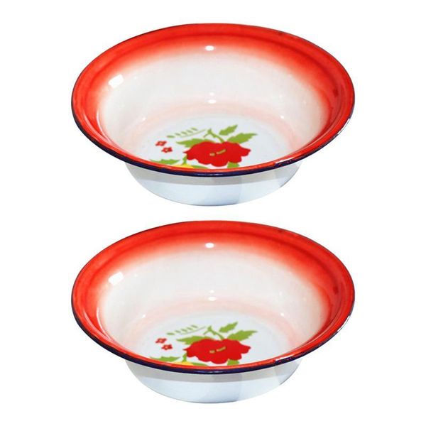 

bowls 2pcs vintage enameled basins thickened soup household tableware #j